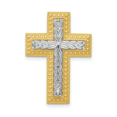 14k Yellow Gold Squared Cross Religious Chain Slide Pendant Charm Necklace