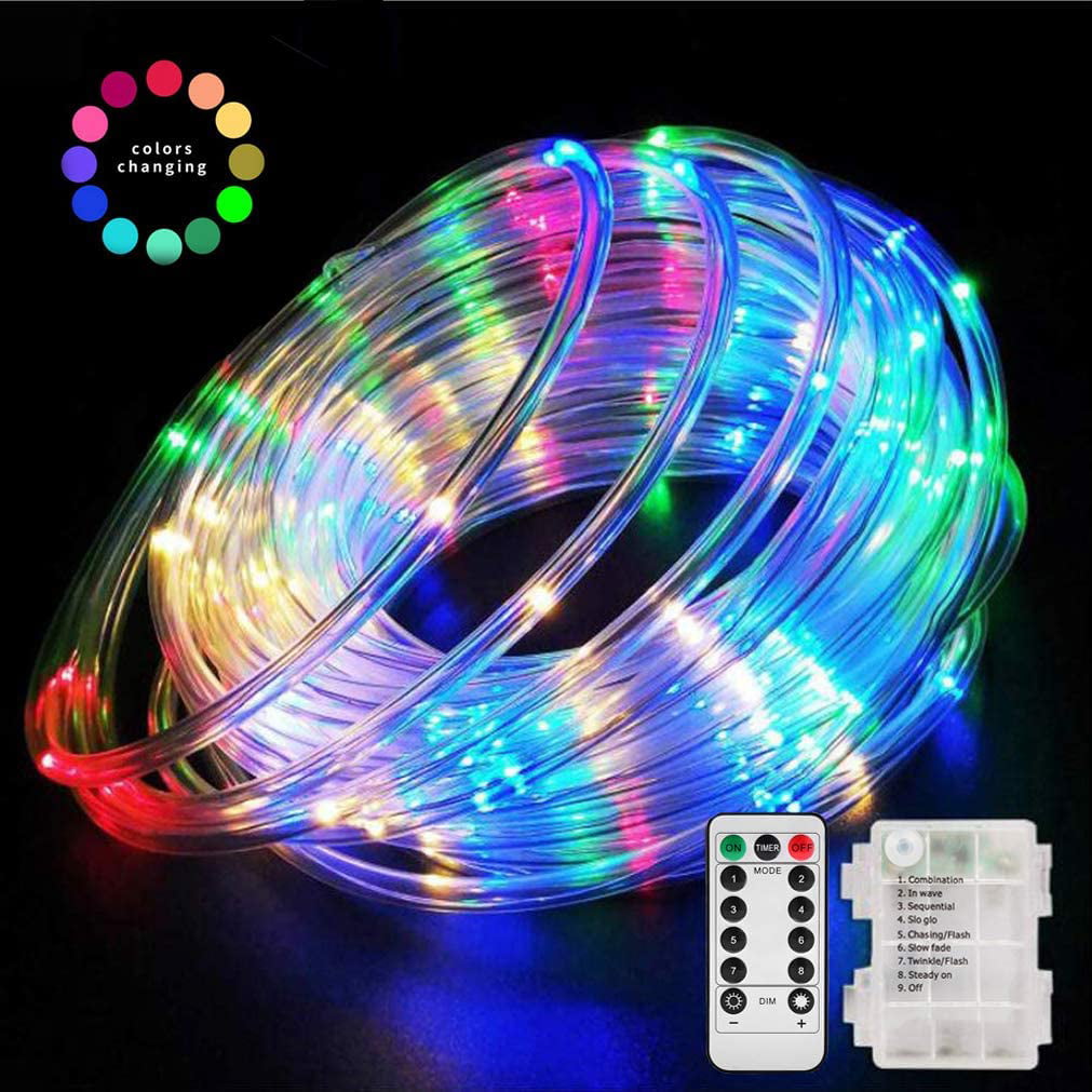 39ft/12M 120 LED RGB Rope Lights, Battery Operated Rope