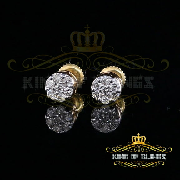 King of Bling's 10K Real Yellow Gold Real Diamond 0.25CT Men's/Women's Stud Round Earring