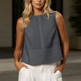 thumbnail image 2 of Women's Linen Shirts Dressy Tops Summer Crop Tank Tops Crew Neck Sleeveless Blouse Dressy Casual Loose Fit Work Shirts, 2 of 7