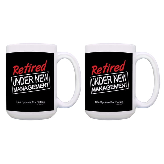 ThisWear Retired Under New Management Retiree Mug Set 2 Pack 15oz Coffee Mugs Black