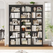 Homfa 18-Cube Bookcase and Bookshelves, 71.2 Triple Width 6 Tier Freestanding Arch Library Cabinet for Home Office Living Room, Black Bark Texture