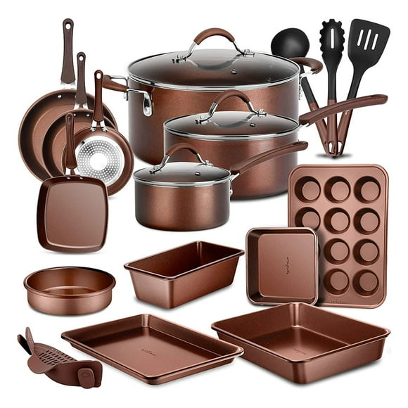 NutriChef Nonstick Kitchen Cookware Pots and Pans, 20 Piece Set, AGold