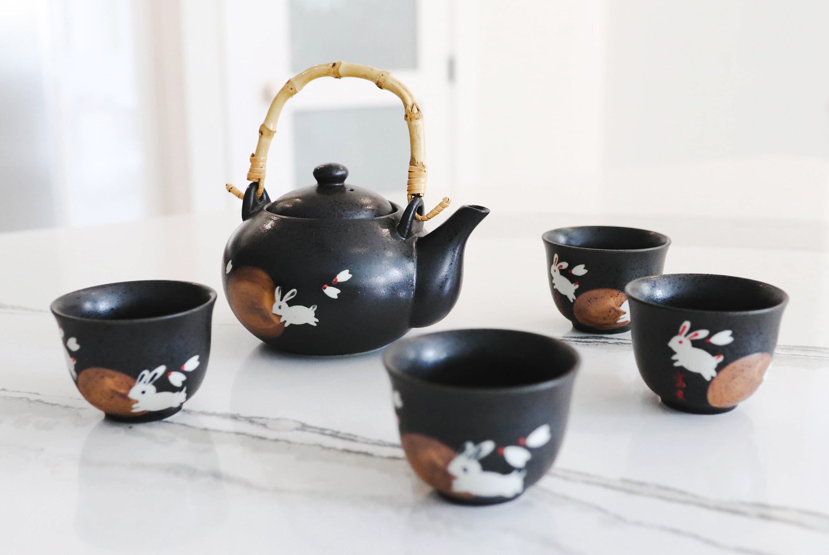 Herbal Teapot Set Oriental Style Cups Ceramic Metal Strainer Tea Leaves Pot Gift 