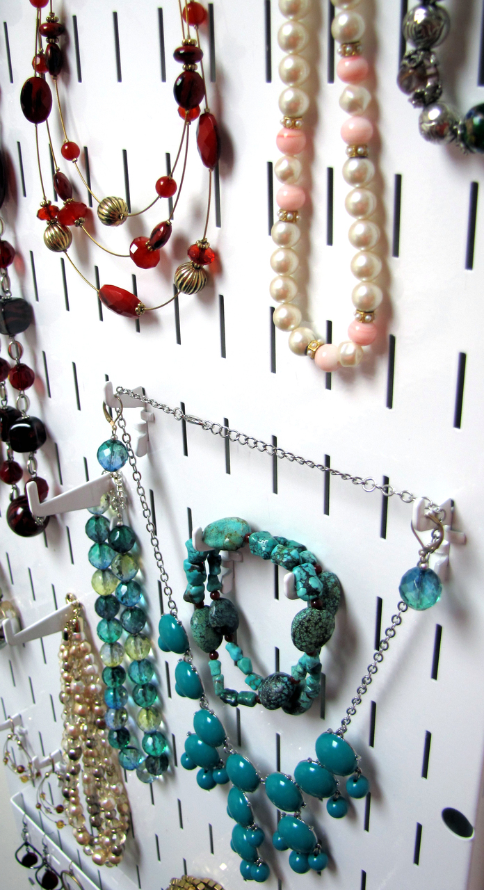 Jewelry Organizer Wall Hanging Jewelry Holder Necklace Rack - White Wall Mounted Jewelry Organizer System