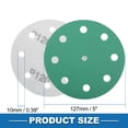 thumbnail image 4 of Discos de lijado únicos de 5 pulgadas, 9 agujeros, grano 120, papel de lija redondo con gancho y lazo de óxido de aluminio verde, 50 piezas, 4 of 6