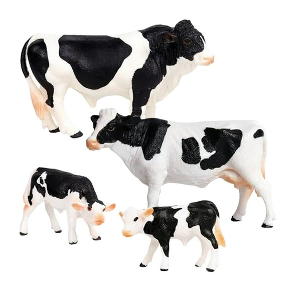4Pcs Realistic Cow Figurines Set, Farm Animal Figures Toy, Birthday Gift Cake