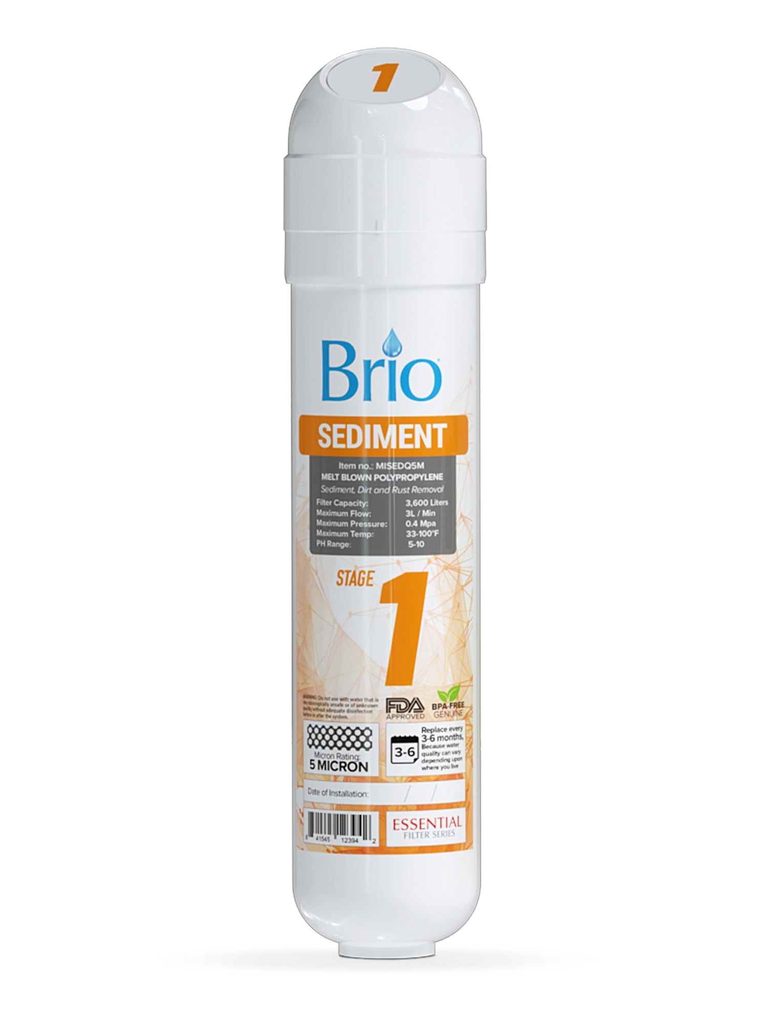 Brio Stage-1 Melt-Blown Polypropylene Sediment Replacement Water Filter - 1 Filter Unit
