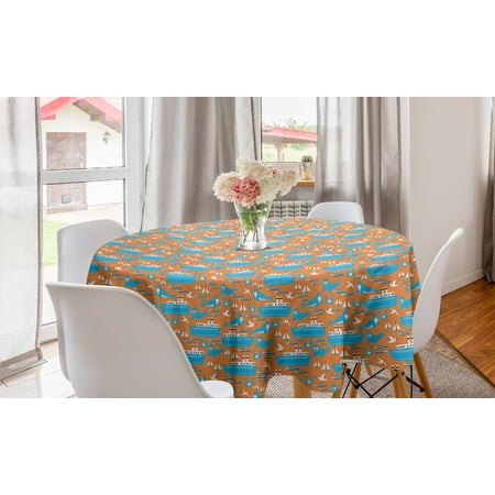 

Marine Round Tablecloth Sea Animals Seal Crab Seagull and Nautical Vessels on Tangerine Tone Backdrop Circle Table Cloth Cover for Dining Room Kitchen Decor 60 Orange Blue White by Ambesonne