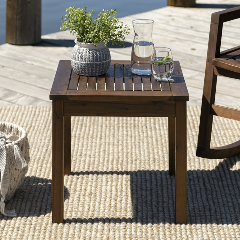 Walker Edison Acacia Wood Outdoor Patio End Table, Dark Brown