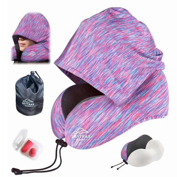 Almohada de viaje SKYTRAX COMF de espuma viscoelástica con capucha extragrande