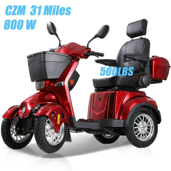 QEEKA All Terrain Mobility Scooter,Heavy-Duty 4 Wheel Mobility Scooters 500lbs Capacity -800W,for Seniors & Adults Travel,Red