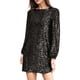 thumbnail image 1 of Mini vestido de lentejuelas de manga larga para mujer - Vestido de cóctel brillante y brillante, poliéster, cuello redondo, corte en A, 1 of 5
