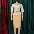 thumbnail image 4 of AURA Plus Women Elegant High Waist Pencil Dress V Neck Printed Midi Bodycon Office Work Dress with Belt, 4 of 8