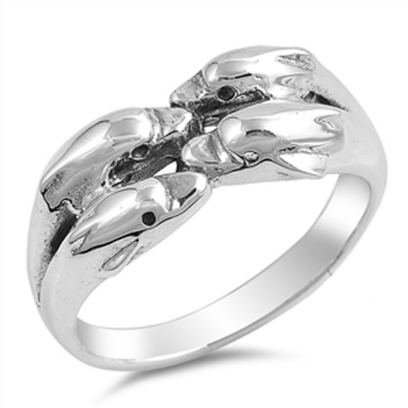 Dolphin Kisses Family Friendship Animal Ring 925 Sterling Silver Band Jewelry Female Male Size 9