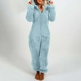 thumbnail image 2 of SnZhen Jumpsuit Pajamas for Women Fashion Long Sleeve Hooded With Pocket Casual Winter Warm Rompe Sleepwear with Pocket Light Blue M, 2 of 5