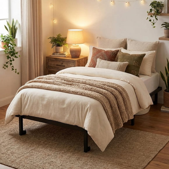 Cama Individual Plegable de Metal, Color Negro (Sin Colchón) - HOMEMAKE FURNITURE