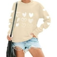 thumbnail image 5 of Women's Valentine's Crewneck Sweatshirt with Heart Print Long Sleeve Pullover for Romantic Celebrations Beige-3 M, 5 of 8