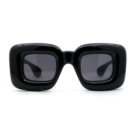 Womens Ballon Super Thick Rectangle Retro Sunglasses All Black