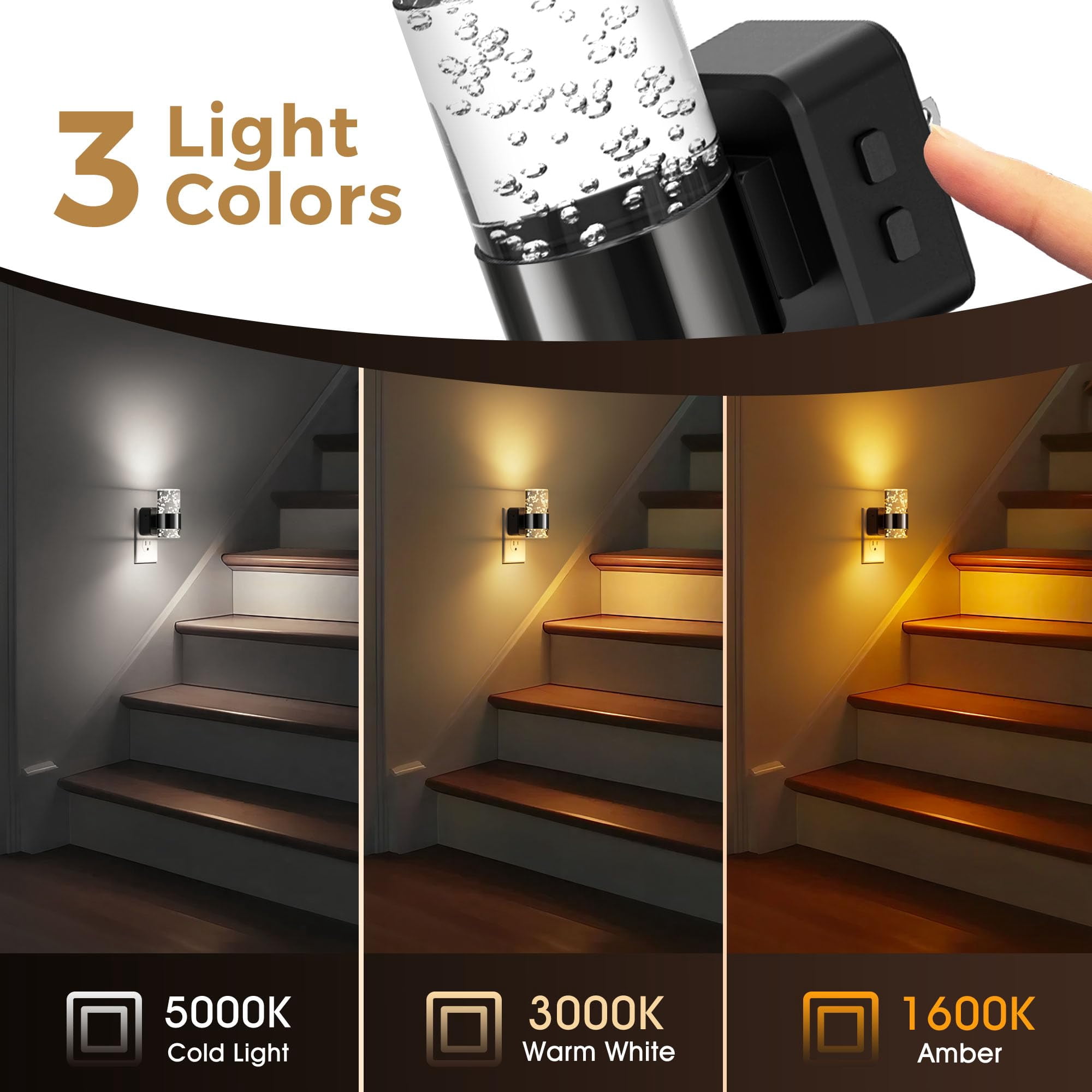 Night Lights Plug Into Wall  Dimmable Light With Dusk-to-dawn Sensor Cool White/soft White/amber 3 Color Adjustable Brightness Bubble Nightlight Rotatable Hallway