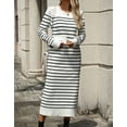 thumbnail image 2 of Womens 2024 Fall Striped Bodycon Midi Dress Crew Neck Slim Fit Ribbed Knit Sweater Dresses Shermie, 2 of 6