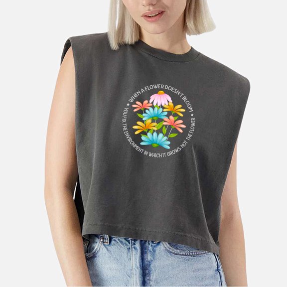 EcoLoom When A Flower Doesn Bloom Neurodiversity Affirming Cap Sleeve Muscle Crop Shirt Women Sleeveless Baby Tee