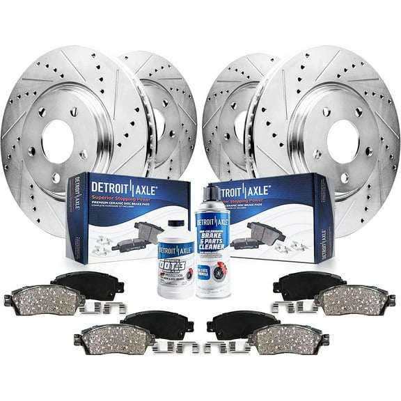 Detroit Axle - 10pc Brake Kit for Audi 2013-2016 Q5, 2012-2016 S4, 2017 S5, Drilled and Slotted Disc Brakes Rotors Ceramic Brake Pads Replacement : 13.58" inch Front and 12.99" inch Rear Rotors