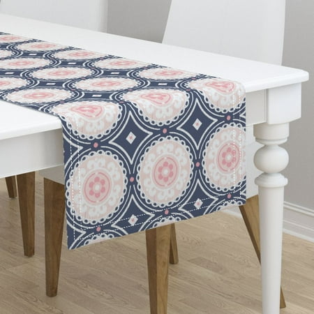 - Table Runner Navy And Pink Navy And Pink Medallion Circle Girls Cotton Sateen