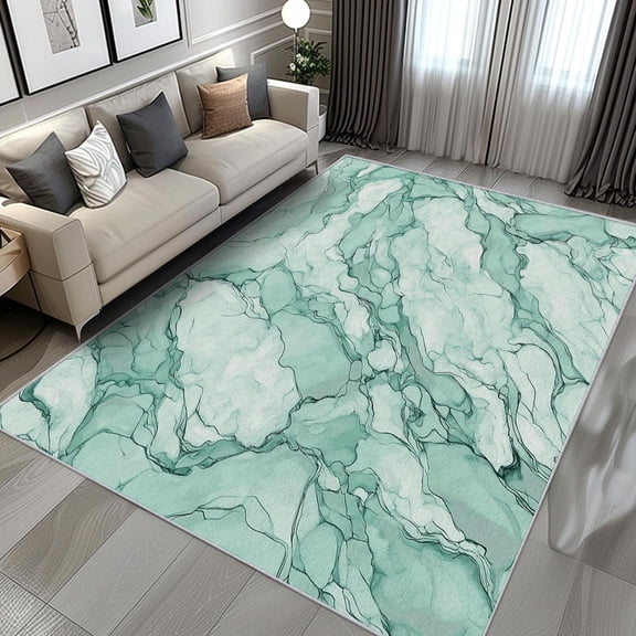 Green Marble Abstract Area Rugs, Watercolor Stone Carpet, Washable Non Slip Low Pile Soft Rug for Living Room Bedroom Home Office Decor Mat 2x3ft