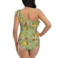 thumbnail image 5 of Pofeuu Taco Print Women's One Piece Swimsuits One Shoulder Swimwear Asymmetric Ruffle Monokinis Bathing Suits-Medium, 5 of 6