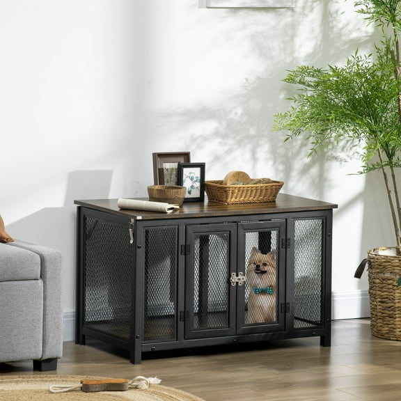 AOJDVE  Large Dog Crate End Table – Indoor Pet Kennel & Furniture Combo for Small to Medium Dogs, Sturdy Metal Frame with Wooden Top, Ideal for Living Rooms