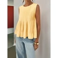 thumbnail image 3 of Womens Summer Pleated Peplum Sleeveless Blouse Tank Tops Round Neck Y2K Babydoll Blouse Shirt Yellow XL, 3 of 7