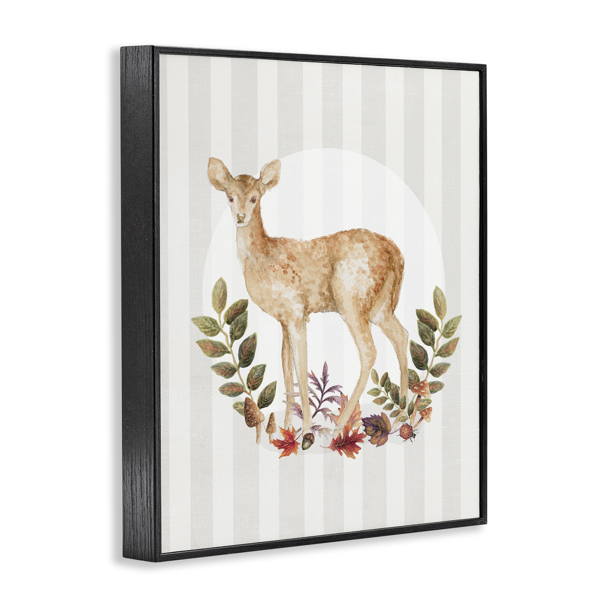 Stupell Industries Forest Fawn on Stripes Animals & Insects Painting Black Framed Art Print Wall Art, 11 x 14