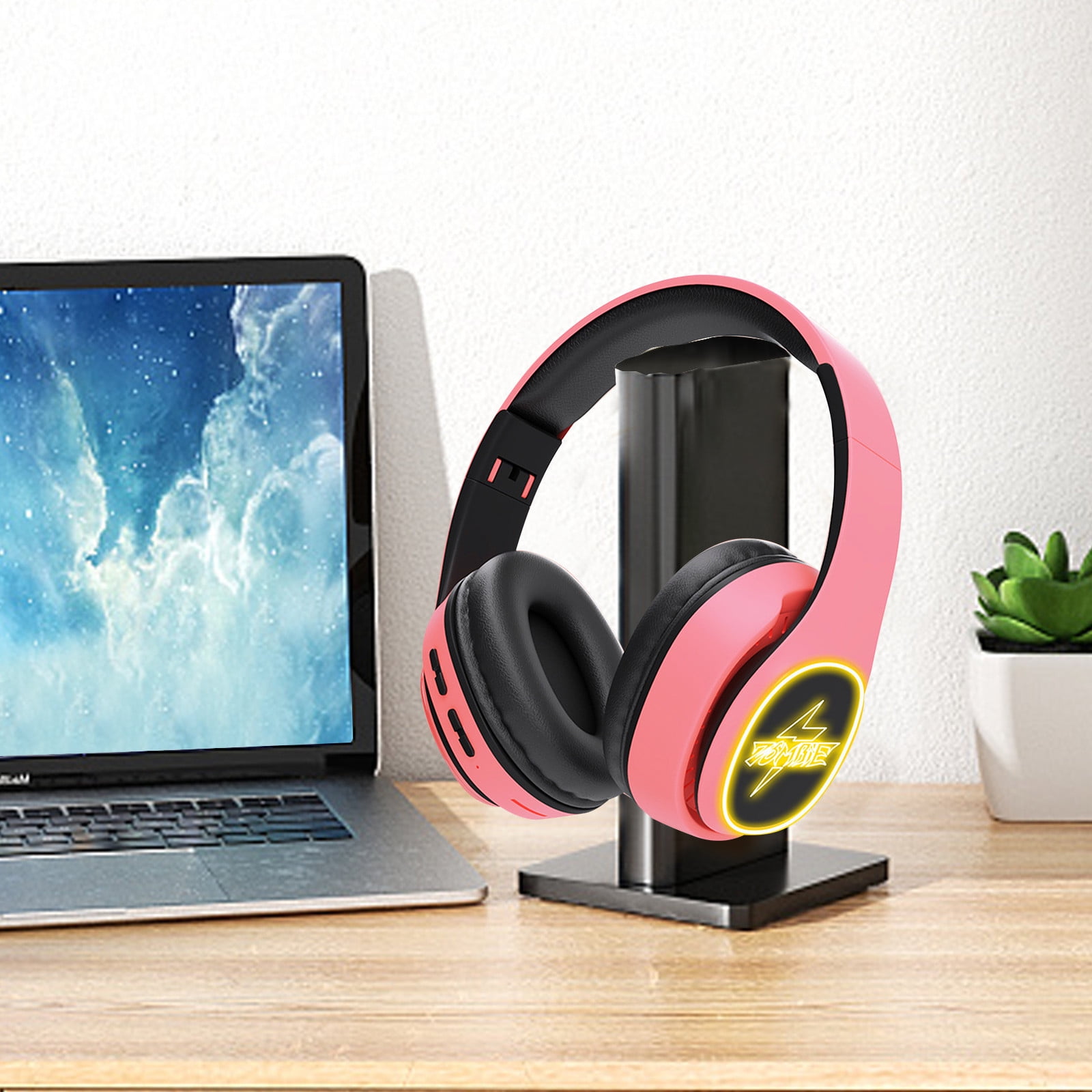 Wireless Headset with AI Noise Cancelling Microphone Bluetooth Headset - Bluetooth V5.2 Headphones with USB Dongle, Charging Base & Mic Mute for Computer/Laptop/PC/iPhone/Android/Cell Phones,Pink