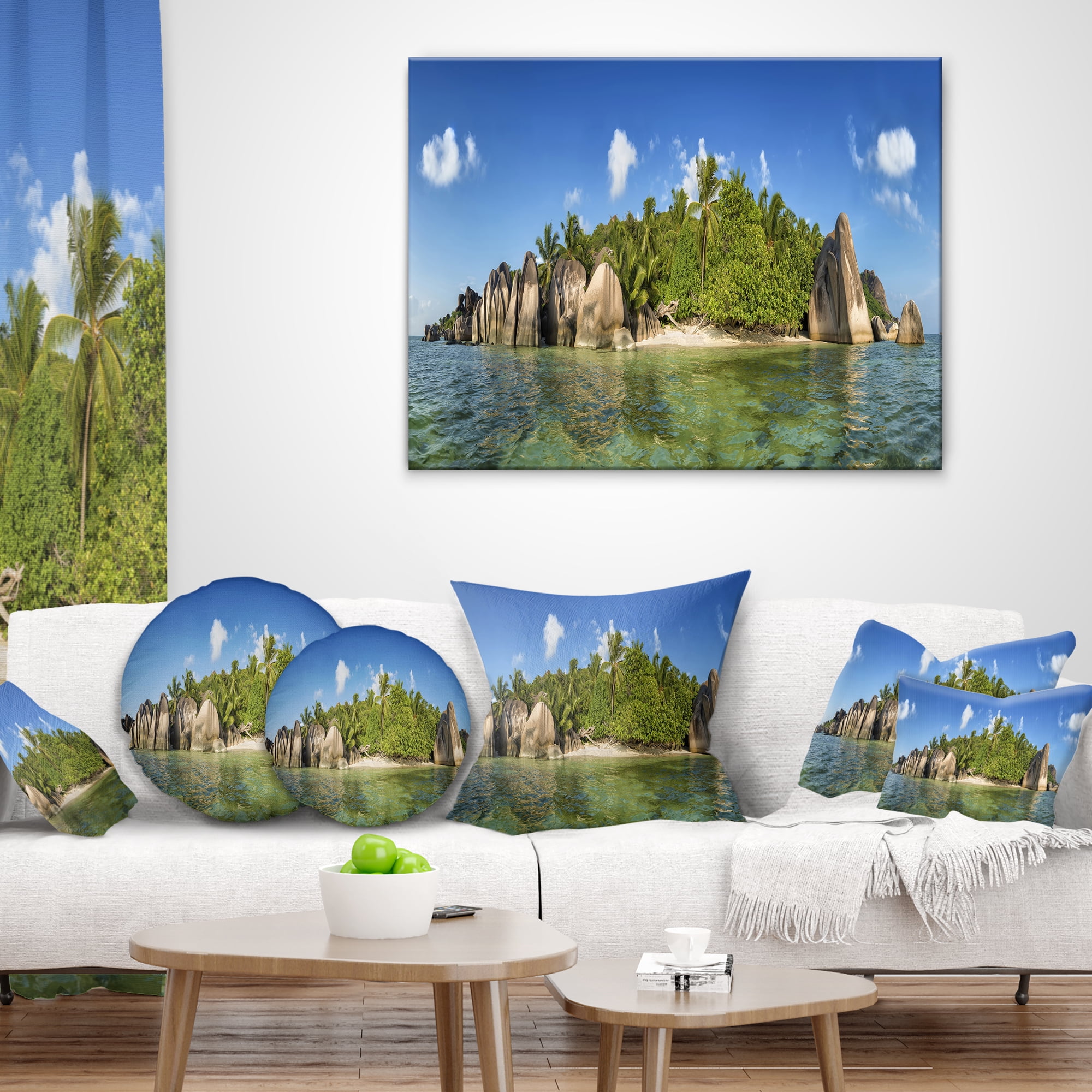 Designart Anse Lazio Beach Seychelles Panorama - Seashore Throw Pillow - 12x20