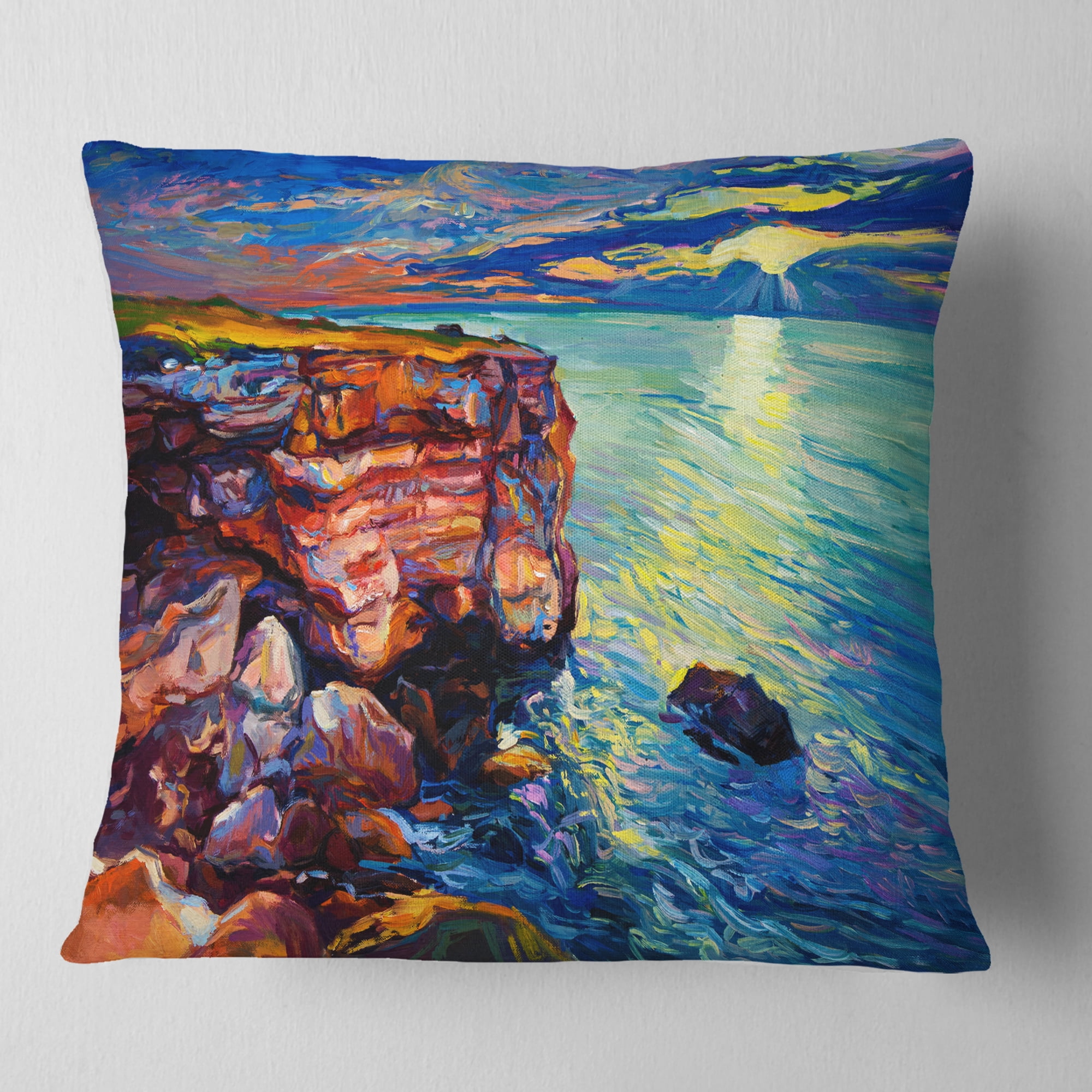 Designart Beautiful Ocean and Cliffs - Seascape Throw Pillow - 16x16