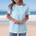 thumbnail image 2 of Liquidation! Hauts Grande Taille pour Femmes, Blouse à Manches Courtes d'Été pour Femmes, Haut Décontracté Uni à Col Rond et Manches Courtes pour Femmes, 2 of 5