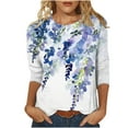 thumbnail image 2 of ESSSUT Hauts pour Femmes Liquidation Tendances T-Shirt Imprimé Ample Manches 3/4 Blouse Col Rond Hauts Décontractés Violet m, 2 of 4