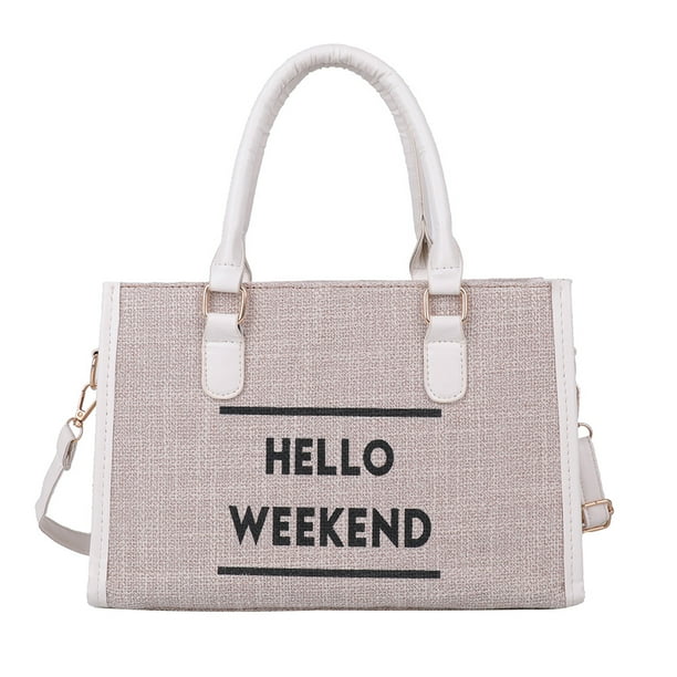 Sywqhk Bolso Bandolera De Hombro De Gran Capacidad Con Estampado De Letras Y Lino Para Mujer (Beige) Sywqhk Para estrenar