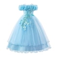 thumbnail image 3 of SGFCWSX Girls Formal Dress Off Shoulder Ruffle Tulle Ball Gown Lace Appliques Floor Length Wedding Flower Girl Birthday Dresses Sky Blue Size 9-10 Years, 3 of 7