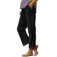 thumbnail image 2 of Roncen Women's Cotton-Linen Casual Pants - Straight Leg Elastic Waist Trousers with Pockets & Button Detail at Hem, 2 of 9