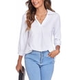 thumbnail image 5 of Gomelly Women Shirts Solid Color Tops Elegant Blouse Ladies Plain Business Tunic Shirt V Neck White L, 5 of 7