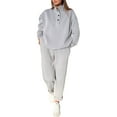 thumbnail image 1 of xiaxaixu Women 2 Piece Tracksuits Solid Color Buttons Sweatshirt and Sweatpants for Activewear Fall Workout Outfits Set, 1 of 10