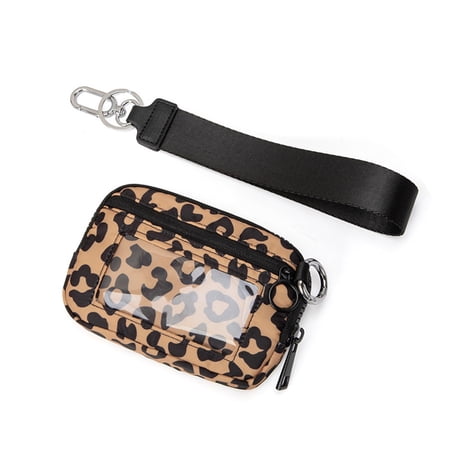 Luxury Keychain Wallet for Women Mini Zip Card Holder with ID Window, Coin Purse, Detachable Wristlet, Outdoor Sport Small Organizer Wallet, Checkered