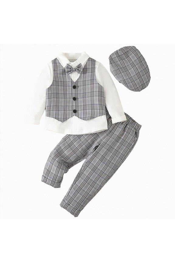 Baby Boy Clothes Outfit Suit Long Sleeve Gentleman Tuxedo Vest Wedding Birthday Party Suit Size 7-8 Years