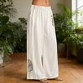 thumbnail image 2 of Delayuji Womens Cotton Linen Pant Chinese Staly Embroidered Wide Leg Pants Loose Elastic Waist Straight Casual Pants Summer M-4XL, 2 of 5