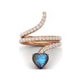 thumbnail image 1 of 7MM Heart Shape Wrap Bypass Ring Natural Labradorite 925 Silver Rose Vermeil Women Rings, 1 of 4