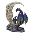 thumbnail image 5 of Blue Dragon With Baby Wyrmling Perching On Bone Skull Crescent Moon Figurine, 5 of 9