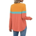 thumbnail image 5 of Womens Long Sleeve Henley Shirts Curved Hem Casual Color Block Tunic Tops with Pocket Fall Winter Trendy Clothes, XL Orange, 5 of 7