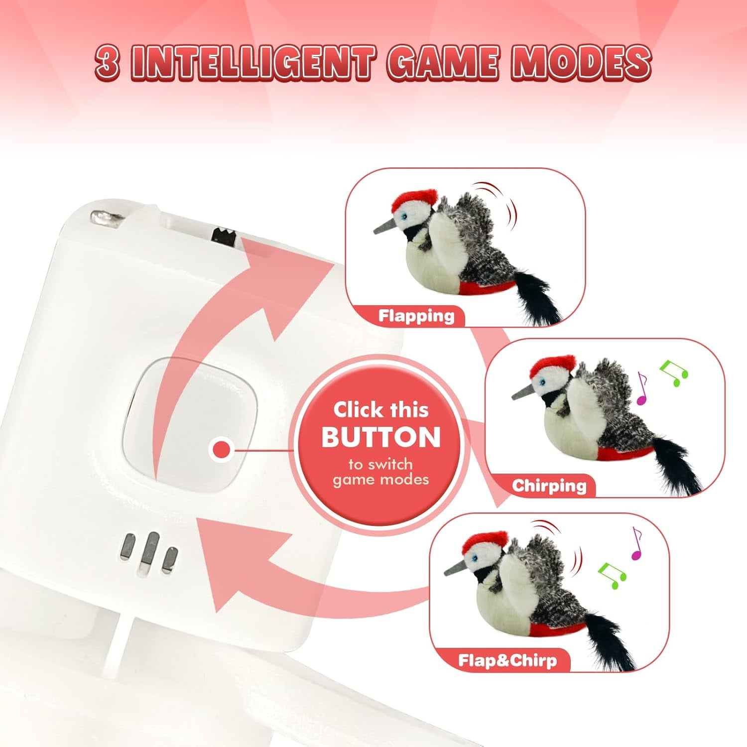 Flying Bird Cat Toys, Interactive Flapping Motion with Chirping Sounds, Rechargeable Realistic Bird Toy for Indoor Cats, Encourages Natural Hunting Instincts